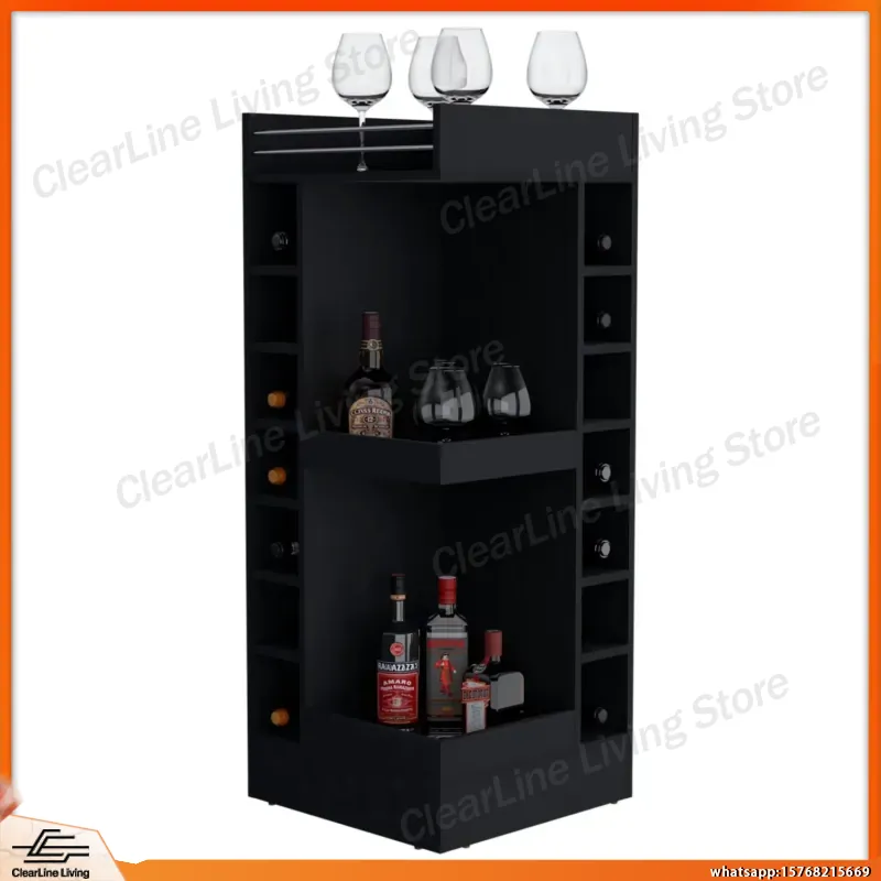 Wine Beer Rum - Meuble de bar d'angle noir avec