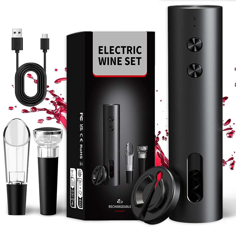 Wine Opener Electric - Ensemble ouvre-bouteille électrique 4-en-1 rechargeable par