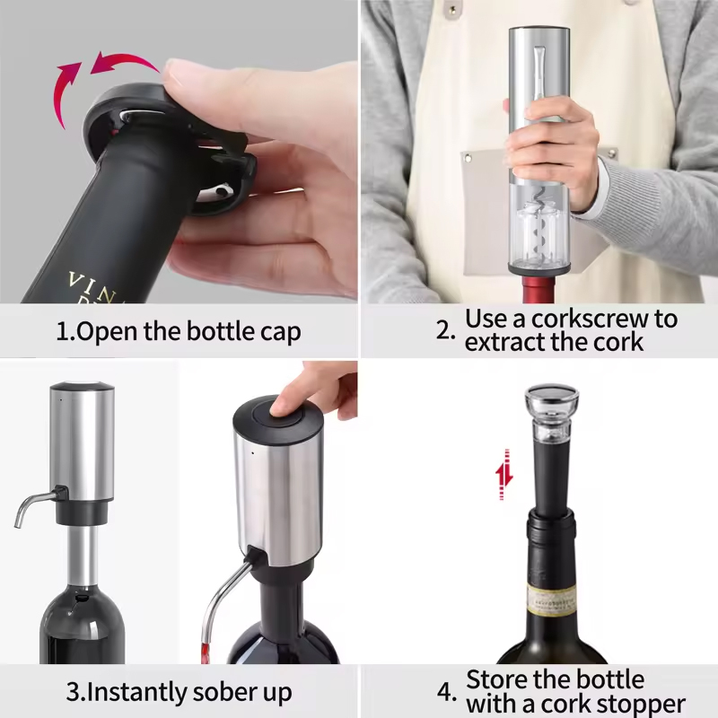 Wine Opener Electric - Ensemble ouvre-bouteille électrique rechargeable 4-en-1 avec