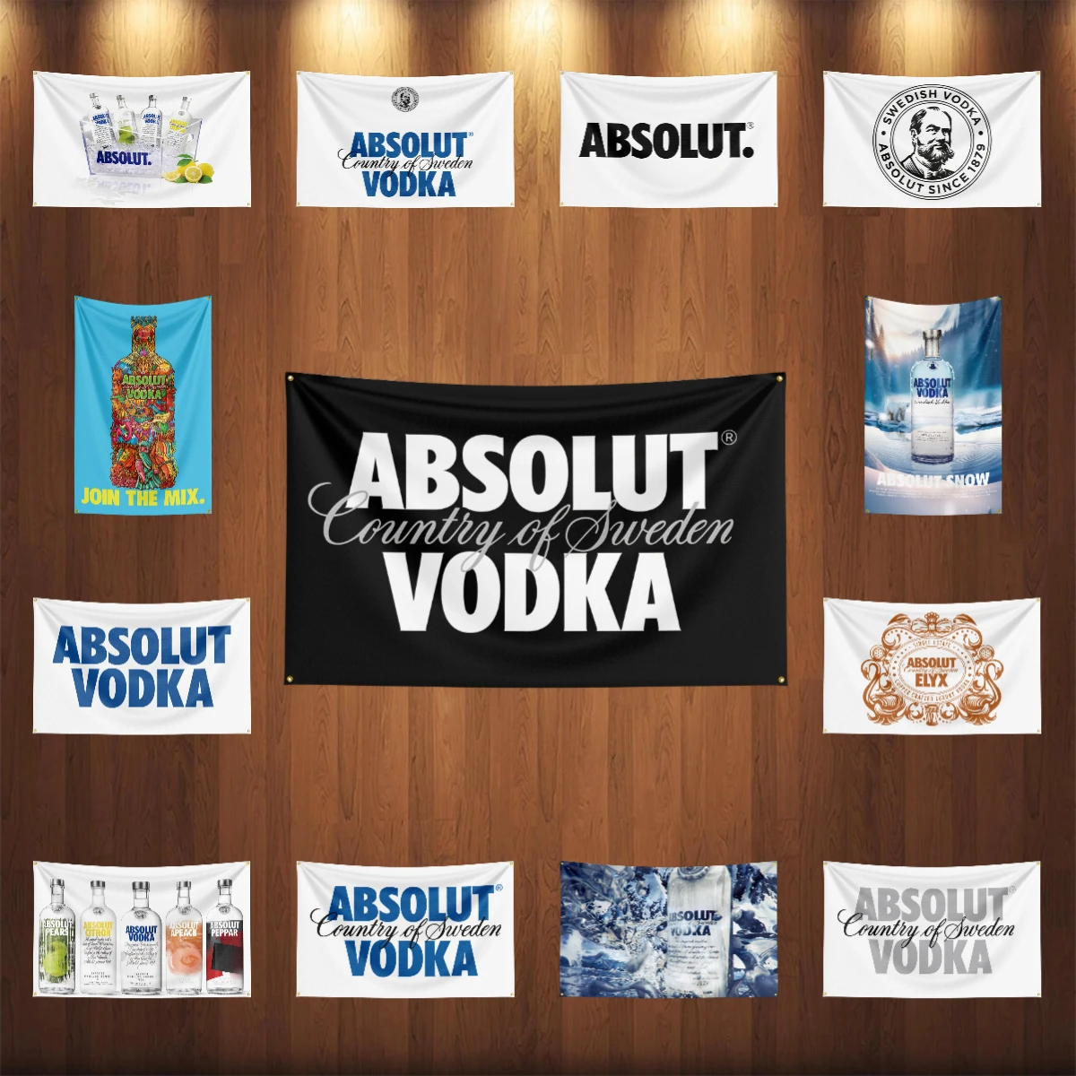 Wine Beer Rum - Drapeau de Vodkas A-Absolut 3 ×