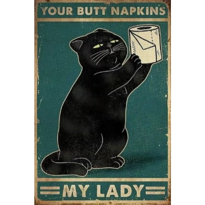 Wine Tag Label - Panneau métallique chat drôle noir, Plaque